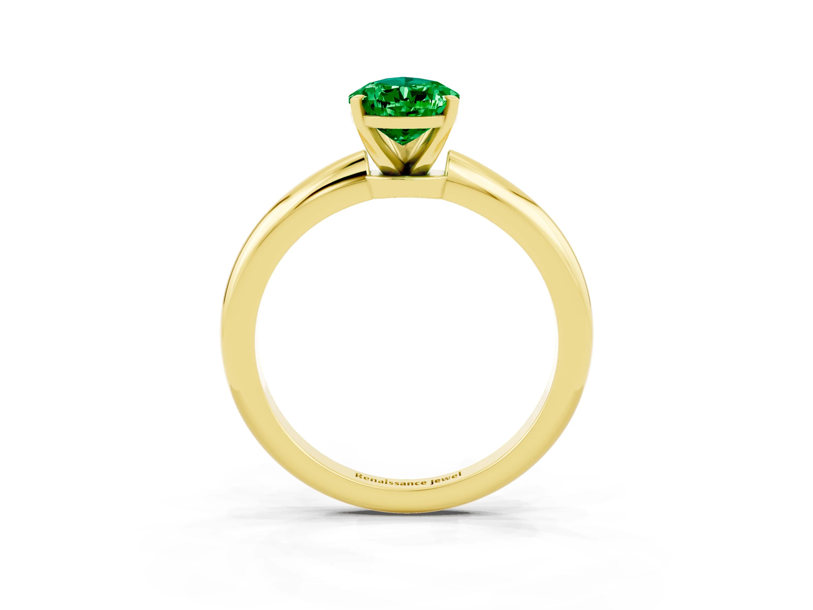 Yellow gold Pear Cut Emerald Solitaire Ring with Six-Prong Setting and Classic Band_3