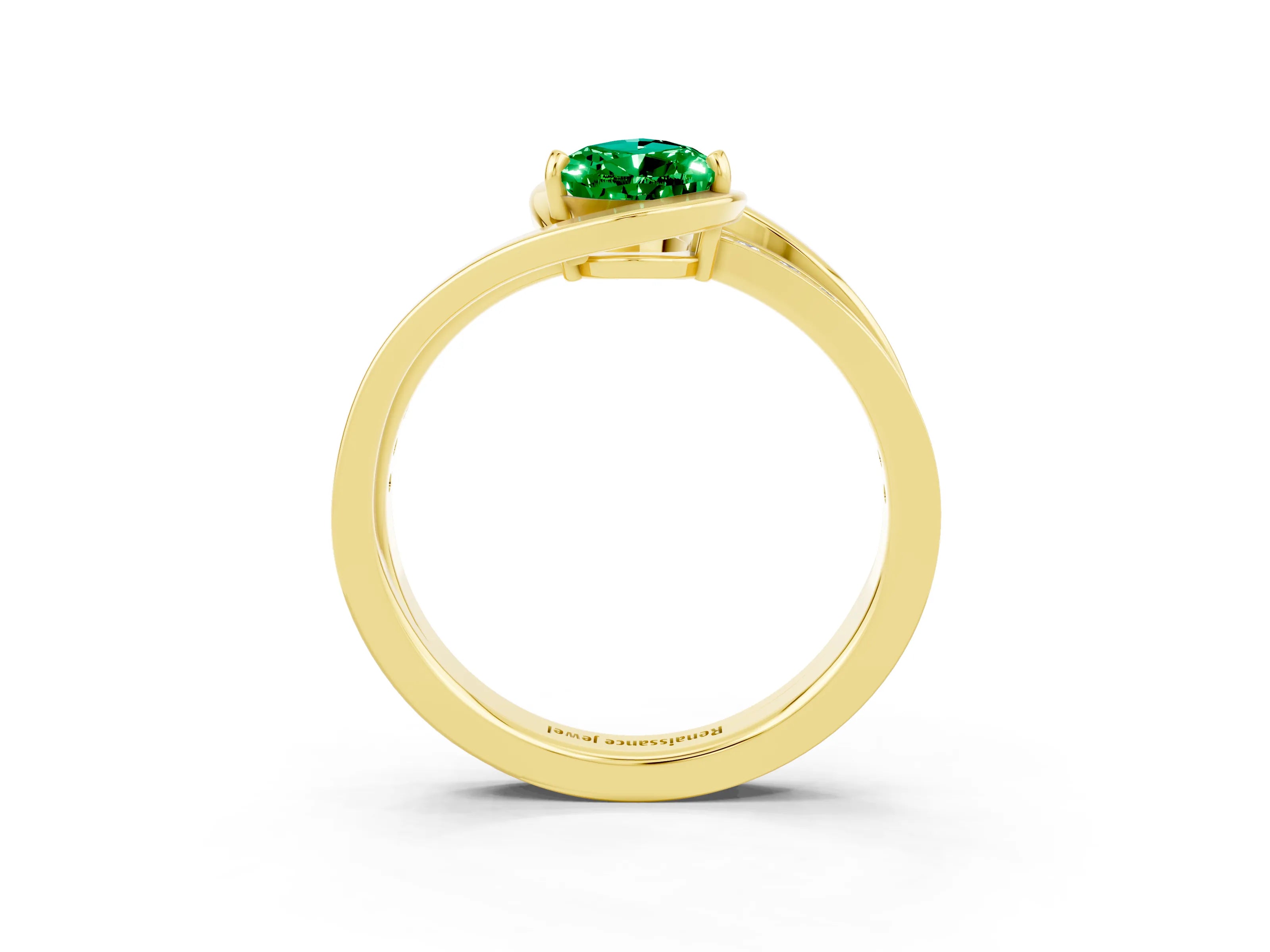 Yellow gold Pear Cut Emerald Solitaire Ring with Split Shank and Prong Setting_3