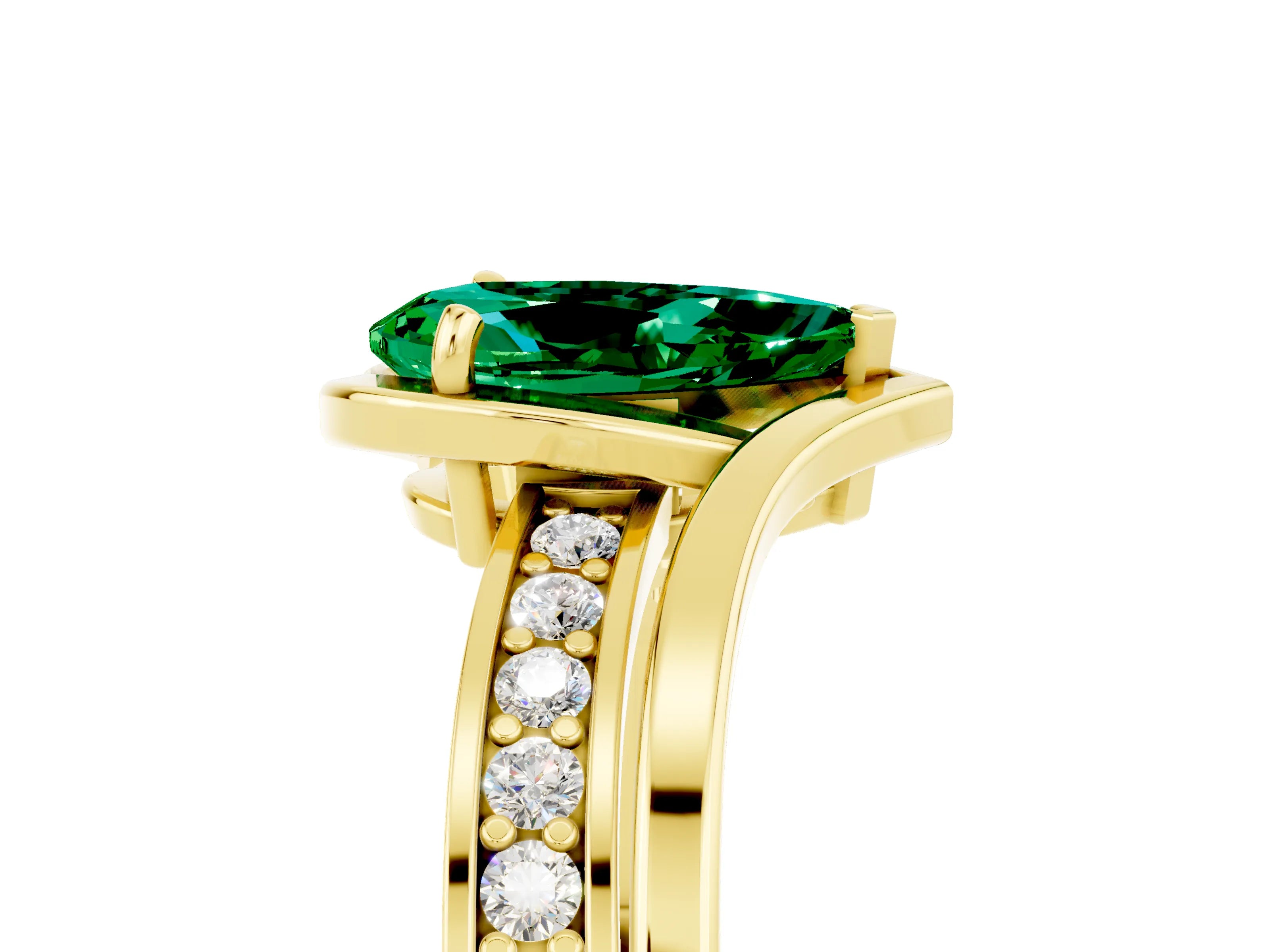 Yellow gold Pear Cut Emerald Solitaire Ring with Split Shank and Prong Setting_5