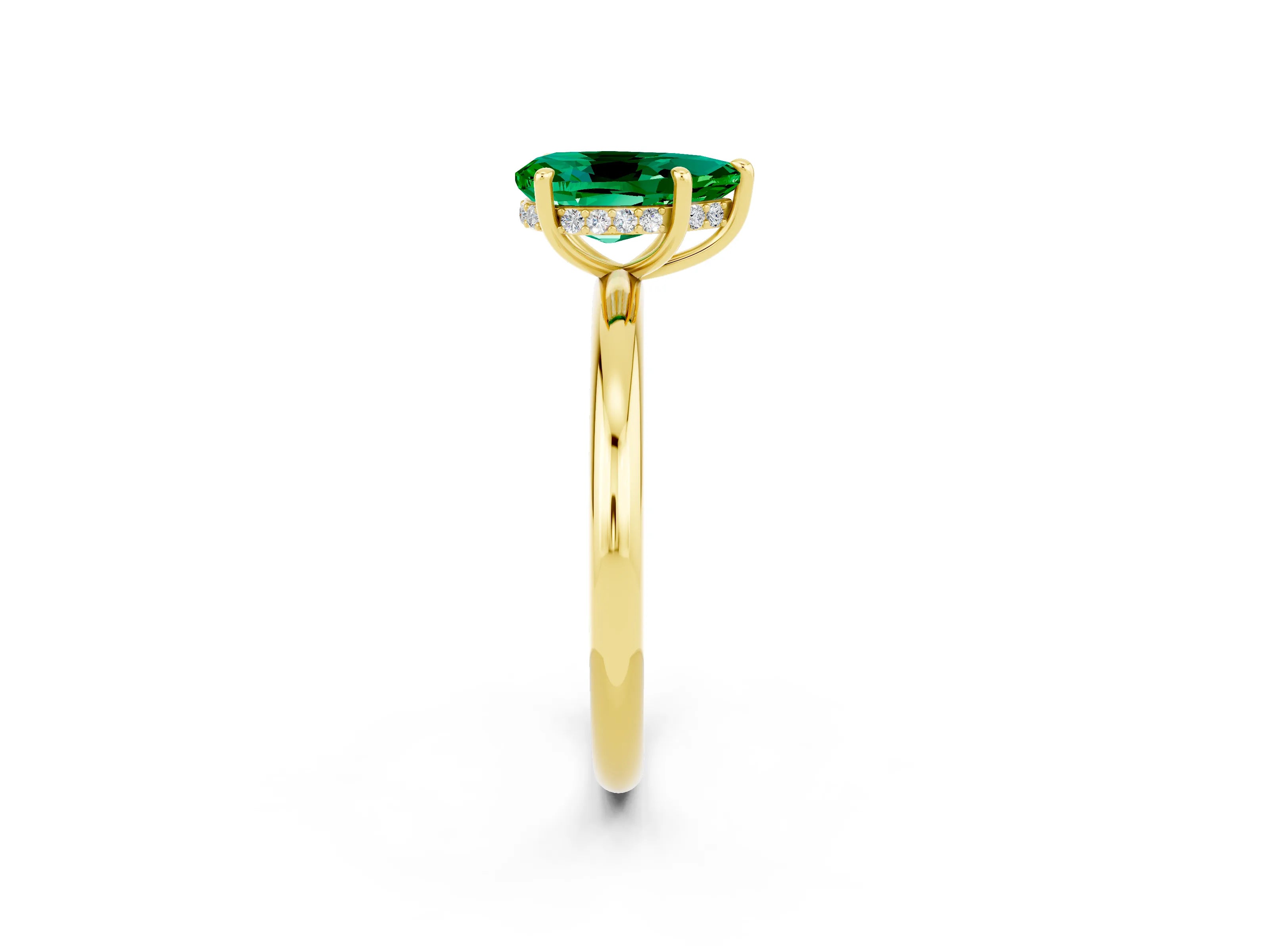 Yellow gold Pear Cut Emerald Solitaire Ring with Thin Band and Four-Prong Setting_14