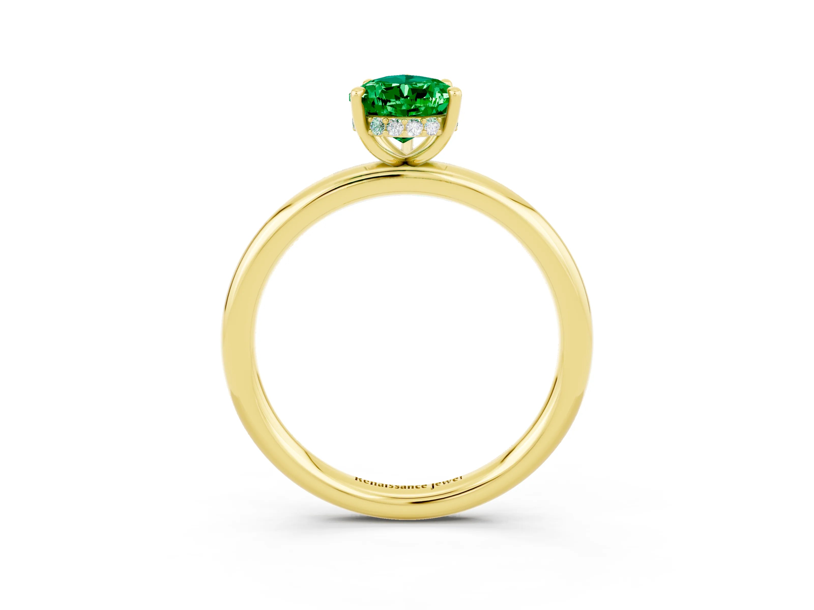 Yellow gold Pear Cut Emerald Solitaire Ring with Thin Band and Four-Prong Setting_15