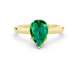 Yellow gold Pear Cut Emerald Solitaire Ring with Thin Band and Prong Setting_12