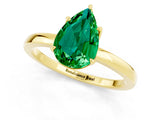 Yellow gold Pear Cut Emerald Solitaire Ring with Thin Band and Prong Setting_13