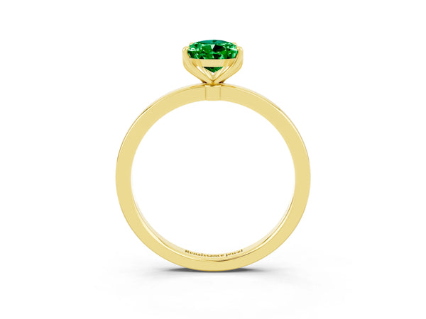 Yellow gold Pear Cut Emerald Solitaire Ring with Thin Band and Prong Setting