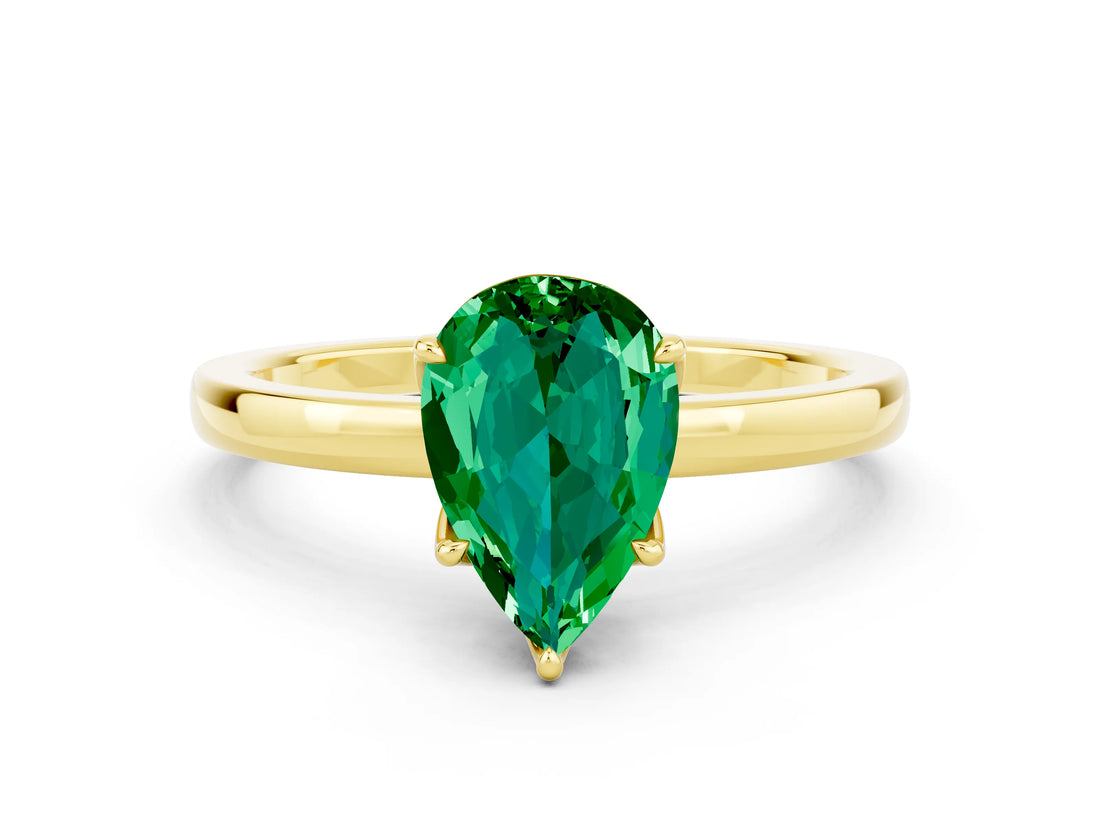 Yellow gold Pear Cut Emerald Solitaire Ring with Thin Band and Prong Setting_24