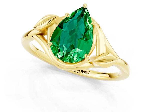 Yellow gold Pear Cut Emerald Solitaire Ring with Twist Band and Four-Prong Setting
