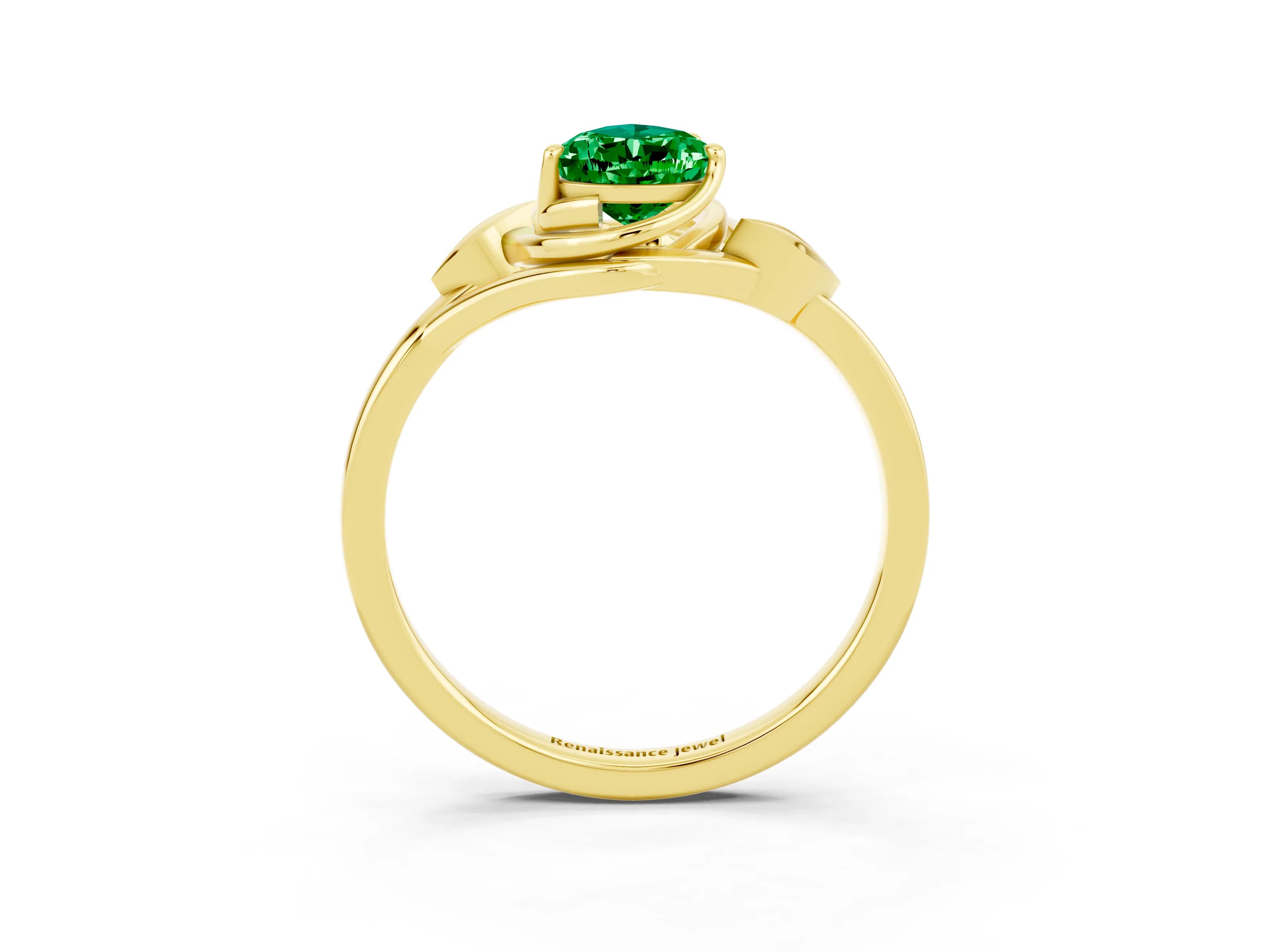 Yellow gold Pear Cut Emerald Solitaire Ring with Twist Band and Four-Prong Setting_27