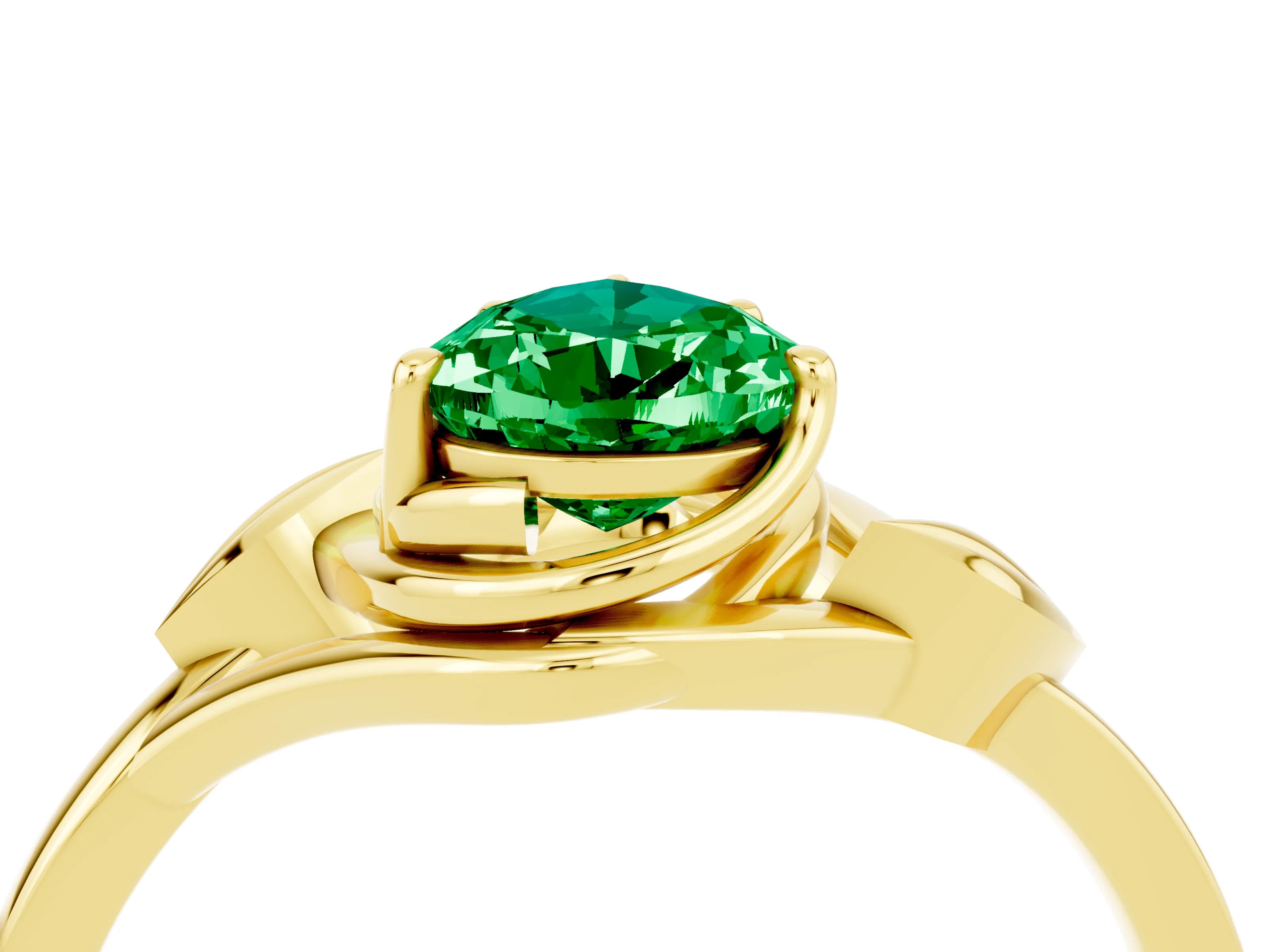 Yellow gold Pear Cut Emerald Solitaire Ring with Twist Band and Four-Prong Setting_28