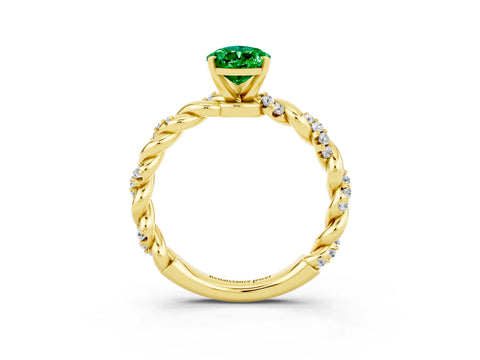 Yellow gold Pear Cut Emerald Solitaire Ring with Twisted Band and Pavé Accents_3