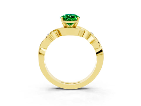 Yellow gold Pear Cut Emerald Solitaire Ring with Twisted Band and Prong Setting_3