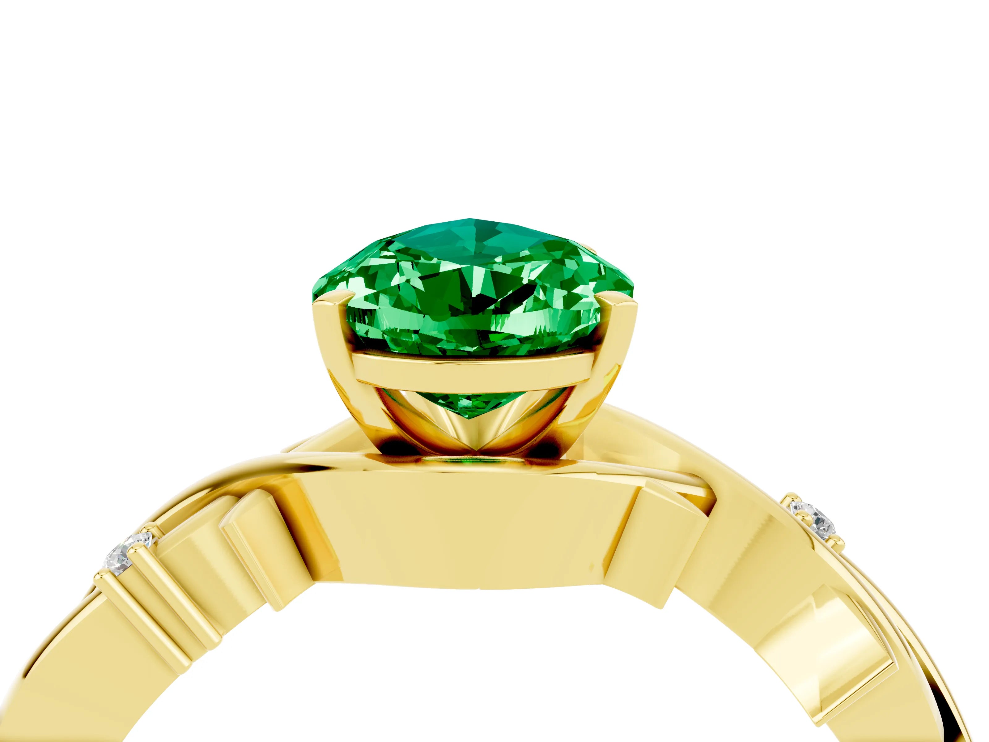 Yellow gold Pear Cut Emerald Solitaire Ring with Twisted Band and Prong Setting_4