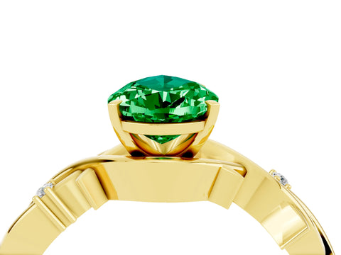 Yellow gold Pear Cut Emerald Solitaire Ring with Twisted Band and Prong Setting_4
