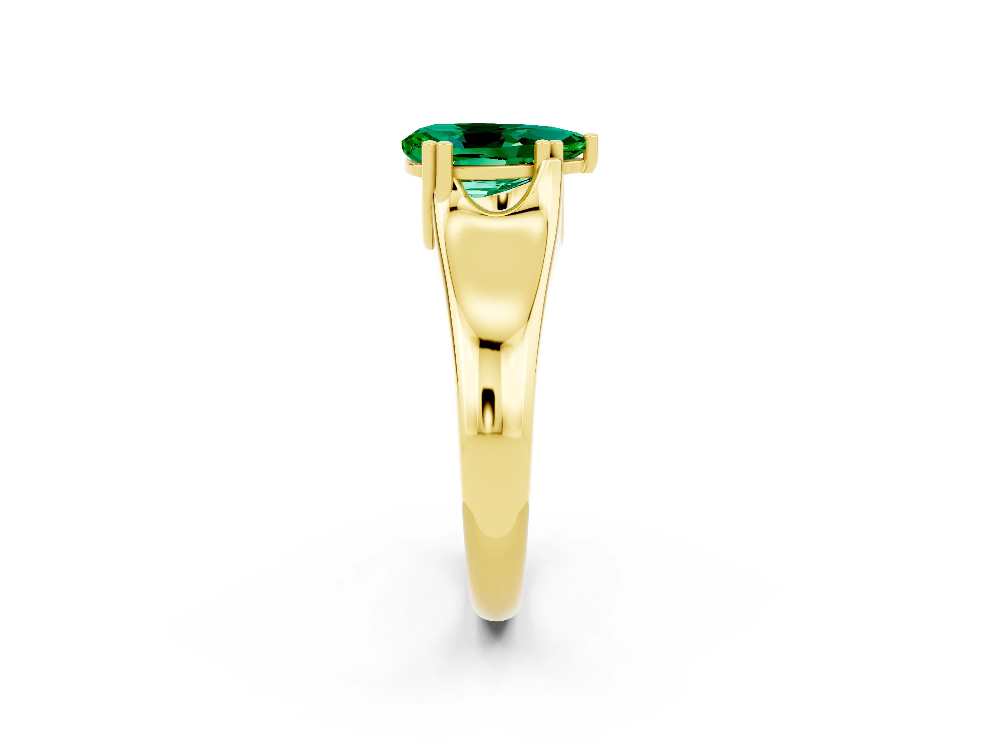 Yellow gold Pear Cut Emerald Solitaire Ring with Wide Band and Prong Setting_2