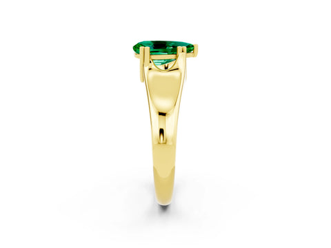 Yellow gold Pear Cut Emerald Solitaire Ring with Wide Band and Prong Setting_2