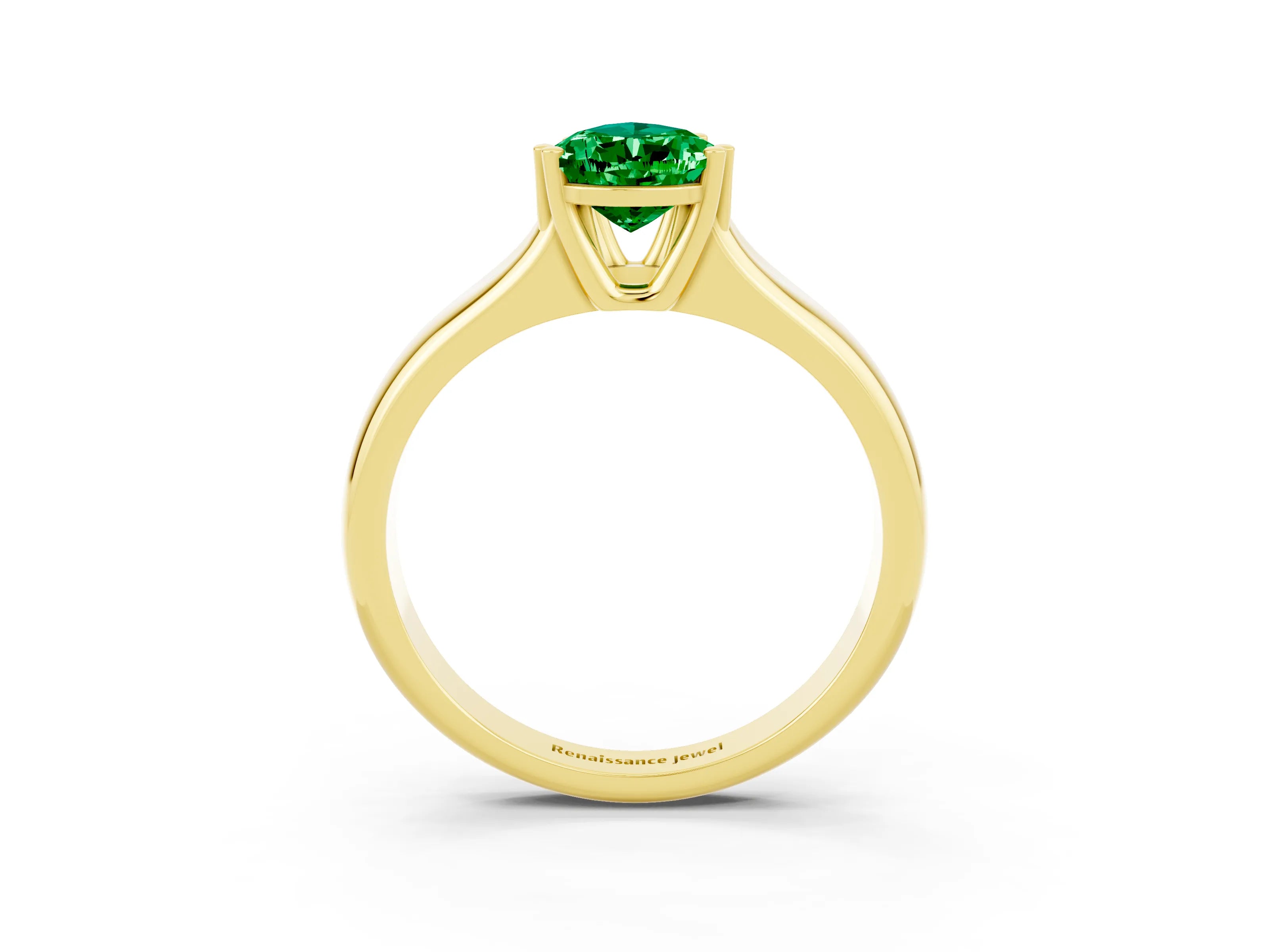 Yellow gold Pear Cut Emerald Solitaire Ring with Wide Band and Prong Setting_3
