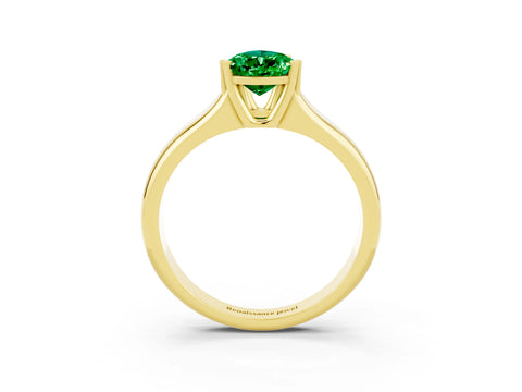 Yellow gold Pear Cut Emerald Solitaire Ring with Wide Band and Prong Setting_3