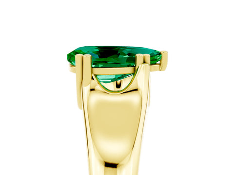 Yellow gold Pear Cut Emerald Solitaire Ring with Wide Band and Prong Setting_5