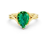 Yellow gold Pear Cut Emerald Solitaire Twist Band Prong Setting Ring_36