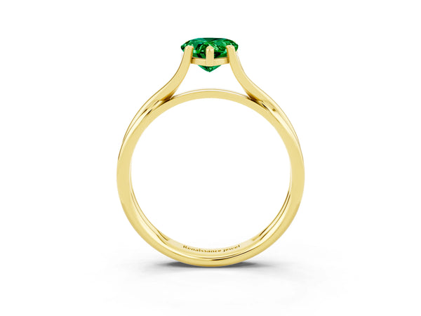 Yellow gold Pear Cut Emerald Solitaire Twist Band Prong Setting Ring