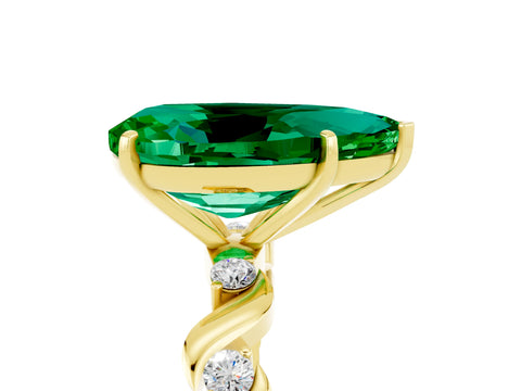 Yellow gold Pear Cut Emerald Solitaire Twisted Band with Round  Accents and Prong Setting_17