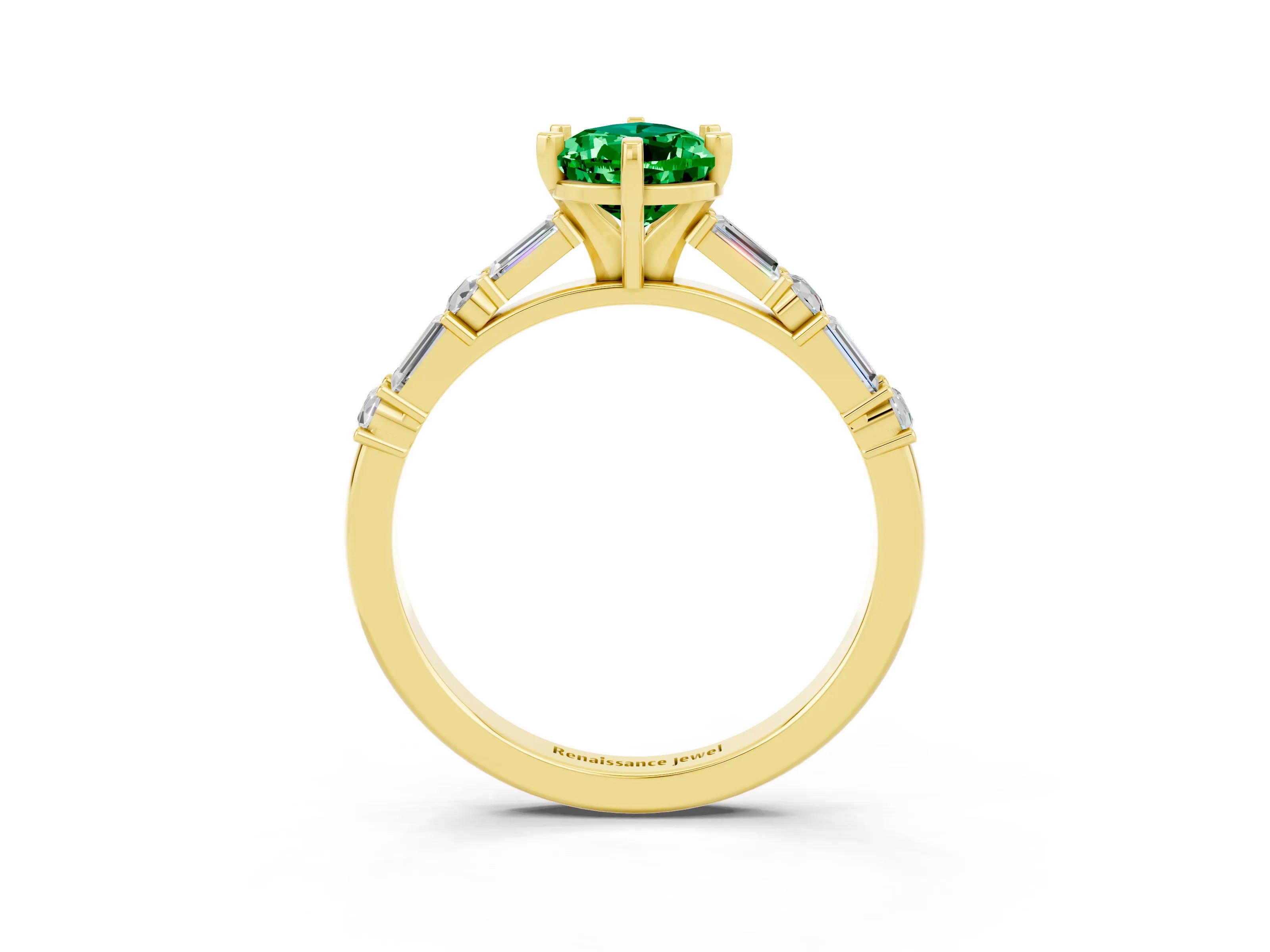 Yellow gold Pear Cut Emerald Solitaire with Side Baguettes and Channel Set Band_3