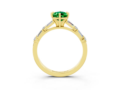 Yellow gold Pear Cut Emerald Solitaire with Side Baguettes and Channel Set Band_3
