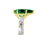 Yellow gold Pear Cut Emerald Solitaire with Side Baguettes and Channel Set Band_5