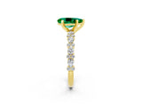 Yellow gold Pear Cut Emerald Solitaire with Side Stones, Pave Band, Four-Prong Setting_38