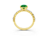 Yellow gold Pear Cut Emerald Solitaire with Side Stones, Pave Band, Four-Prong Setting_39