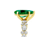 Yellow gold Pear Cut Emerald Solitaire with Side Stones, Pave Band, Four-Prong Setting_41