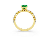 Yellow gold Pear Cut Emerald Solitaire with Side Stones on a Pavé Band and Four-Prong Setting_3