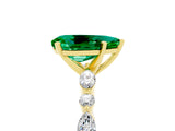 Yellow gold Pear Cut Emerald Solitaire with Side Stones on a Pavé Band and Four-Prong Setting_5