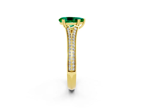 Yellow gold Pear Cut Emerald Split Shank Engagement Ring with Pavé Band_2