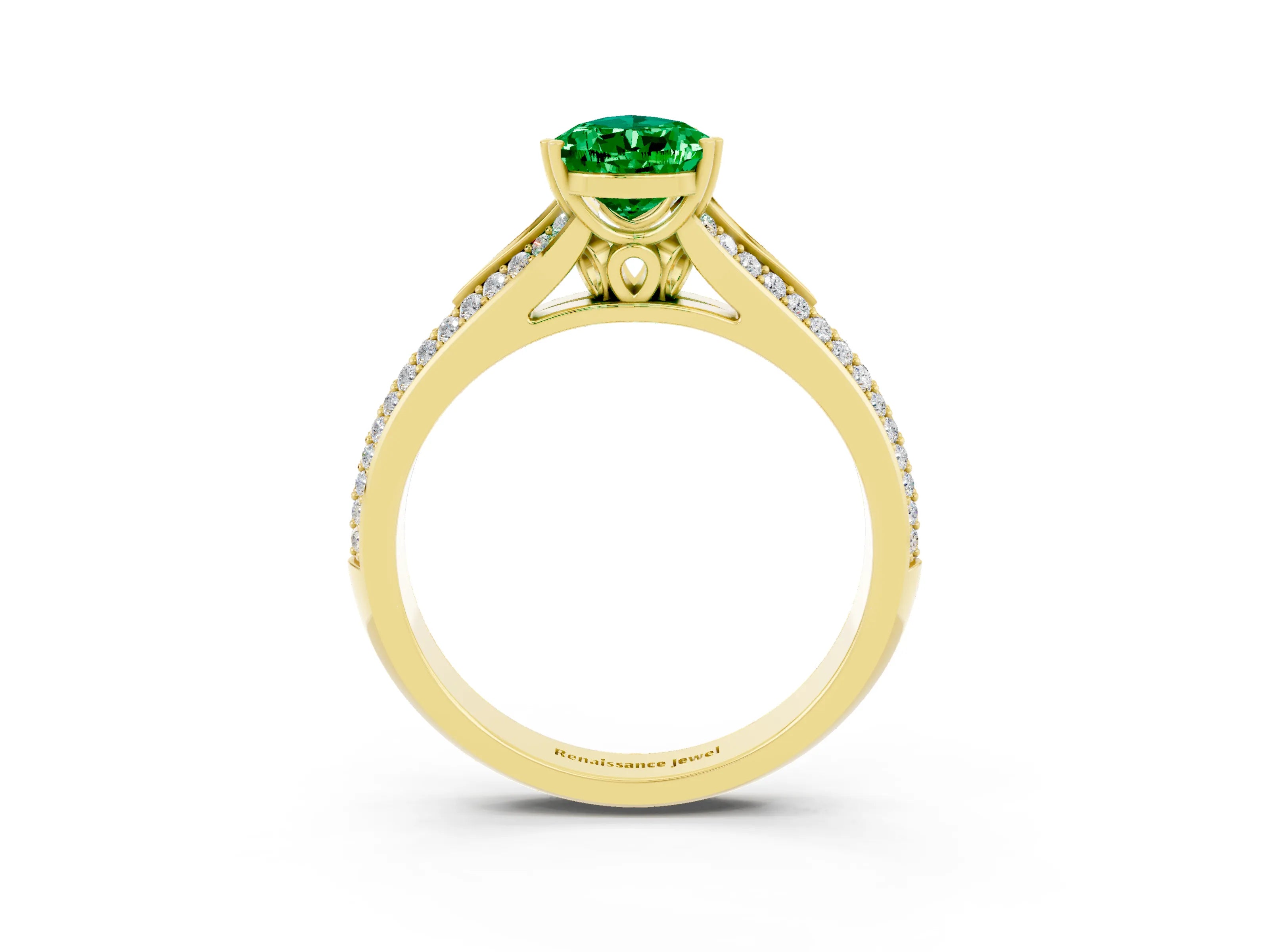 Yellow gold Pear Cut Emerald Split Shank Engagement Ring with Pavé Band_3