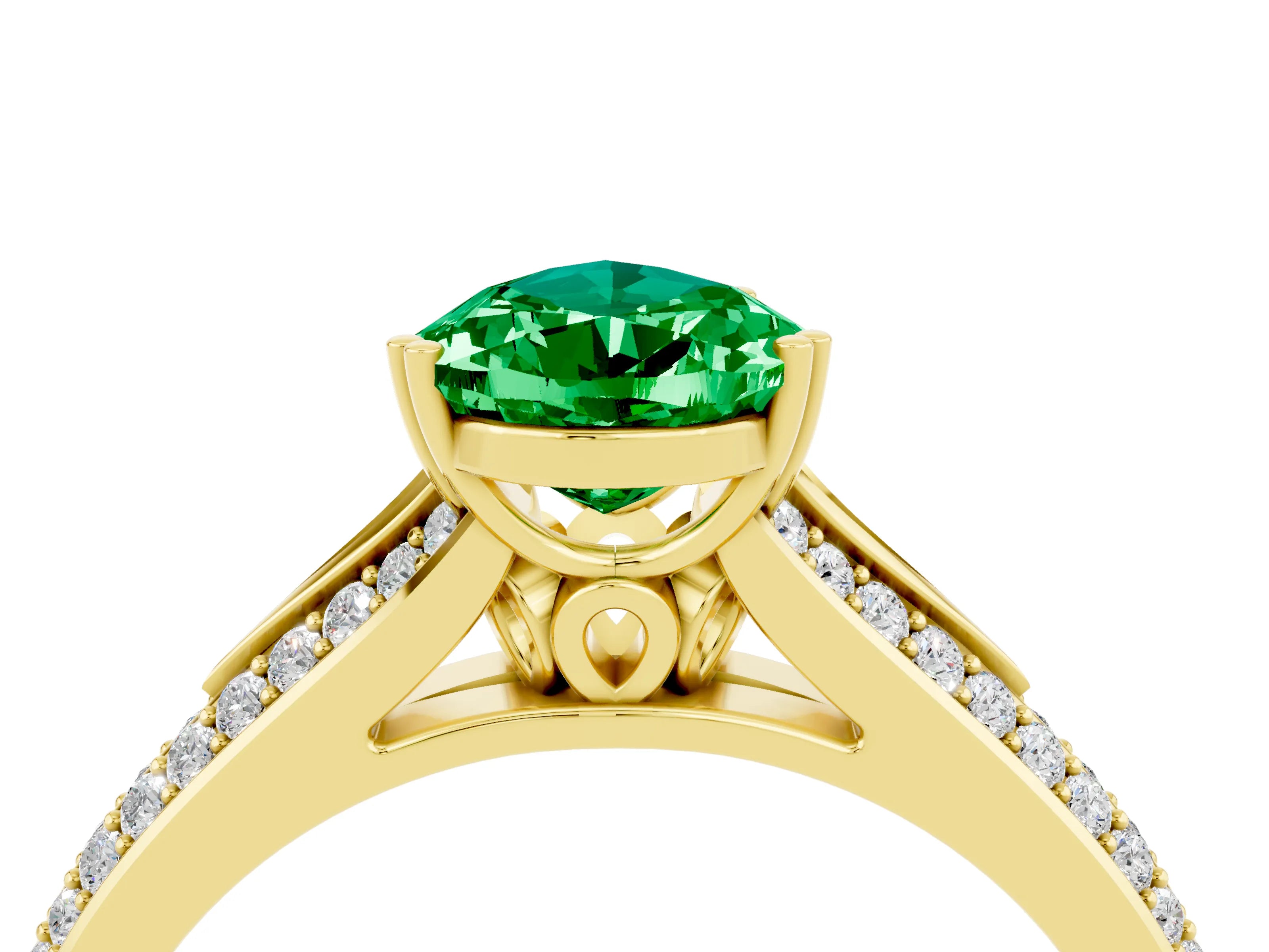 Yellow gold Pear Cut Emerald Split Shank Engagement Ring with Pavé Band_4