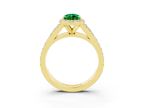 Yellow gold Pear Cut Emerald Split Shank Halo Ring with Four-Prong Setting_15