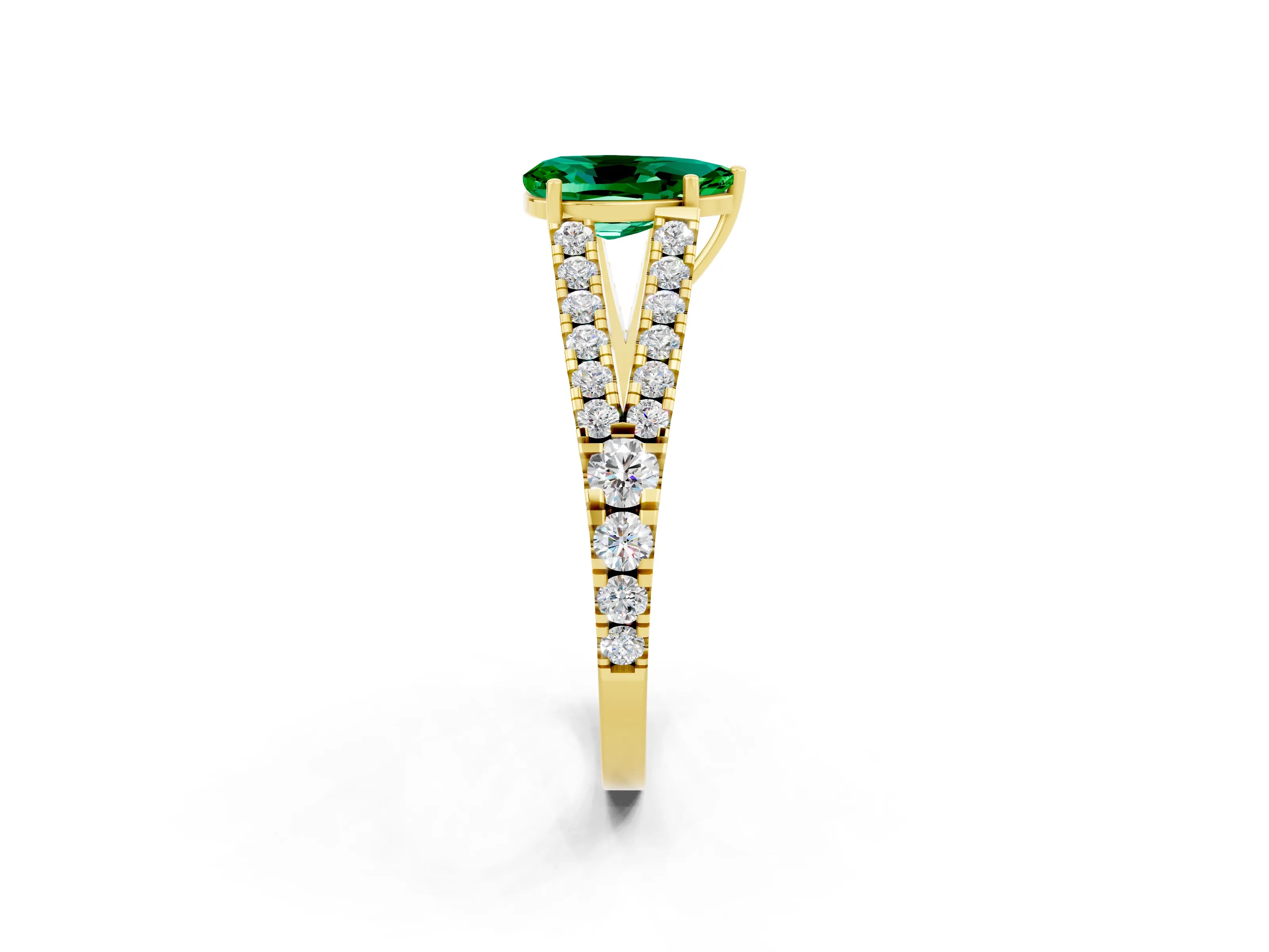 Yellow gold Pear Cut Emerald Split Shank Pavé Engagement Ring with Four-Prong Setting_14