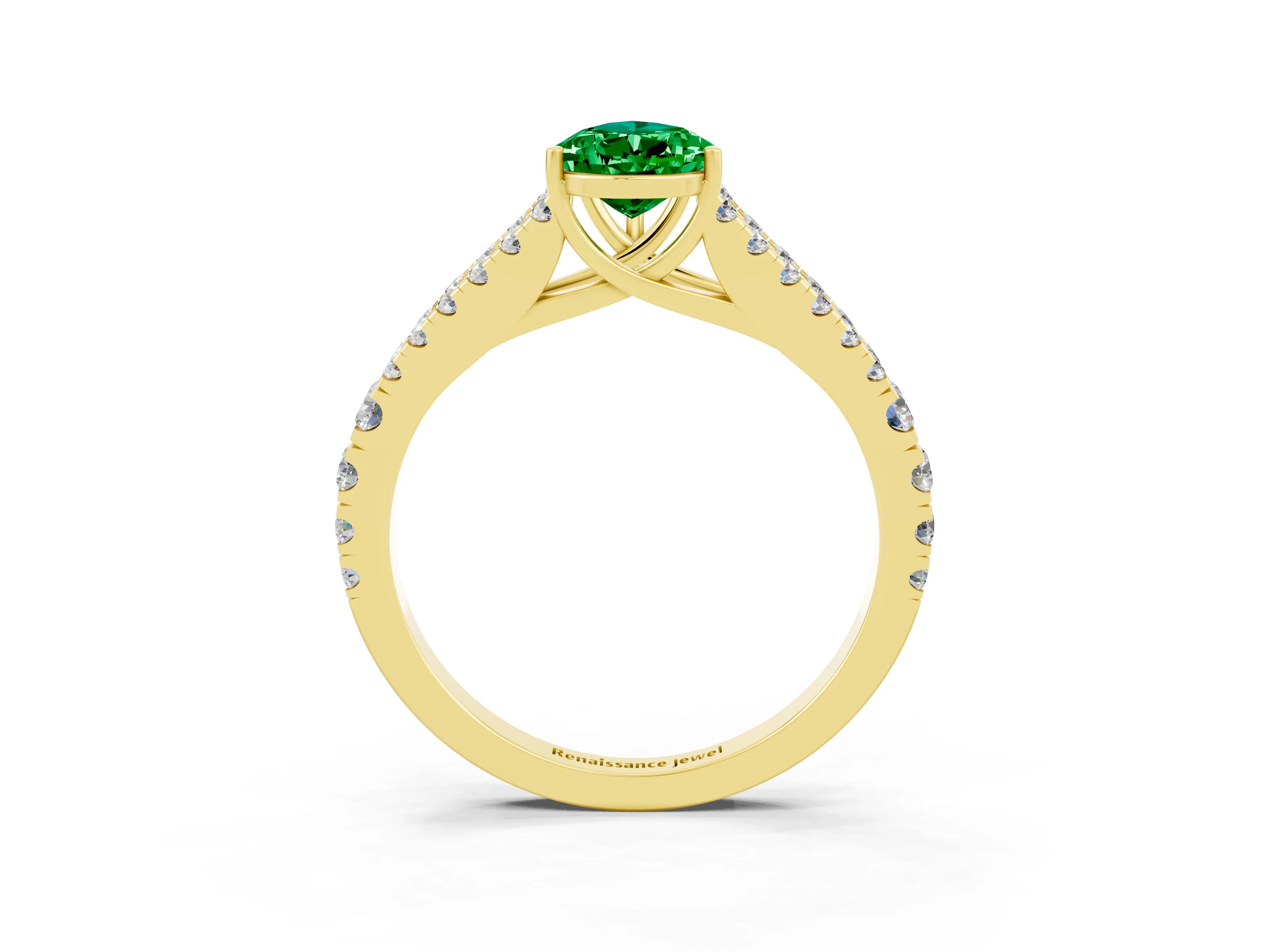 Yellow gold Pear Cut Emerald Split Shank Pavé Engagement Ring with Four-Prong Setting_15