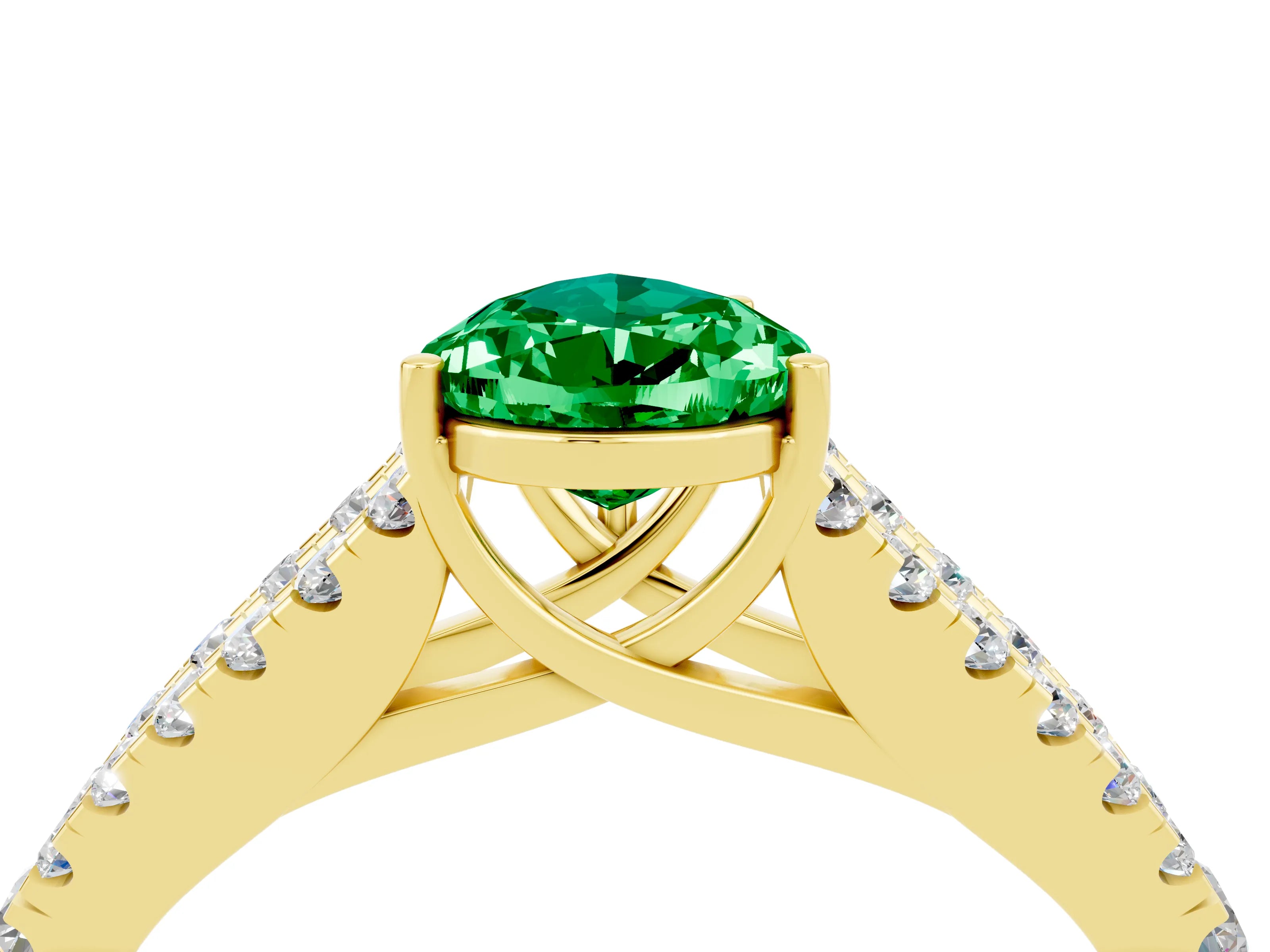 Yellow gold Pear Cut Emerald Split Shank Pavé Engagement Ring with Four-Prong Setting_16