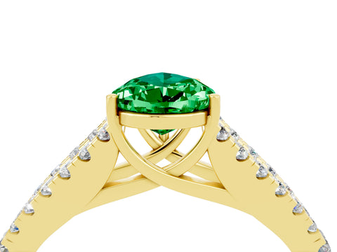 Yellow gold Pear Cut Emerald Split Shank Pavé Engagement Ring with Four-Prong Setting_16