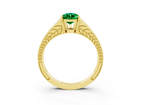 Yellow gold Pear Cut Emerald Split Shank Ring with Pavé Band and Four-Prong Setting_3