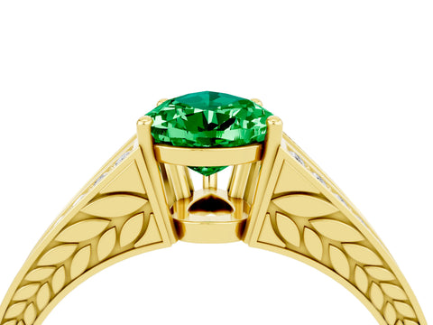 Yellow gold Pear Cut Emerald Split Shank Ring with Pavé Band and Four-Prong Setting_4