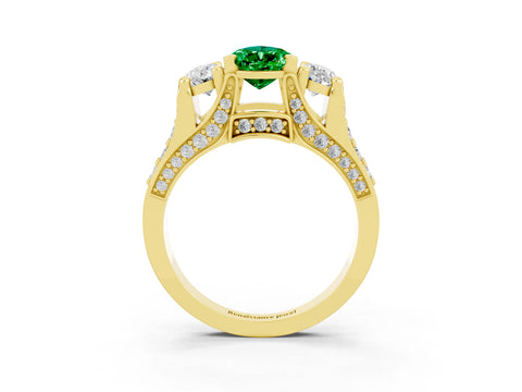 Yellow gold Pear Cut Emerald Three-Stone Ring with Channel Set Band and Four-Prong Setting_3