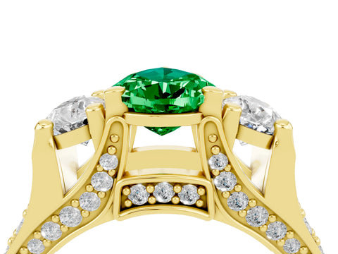 Yellow gold Pear Cut Emerald Three-Stone Ring with Channel Set Band and Four-Prong Setting_4