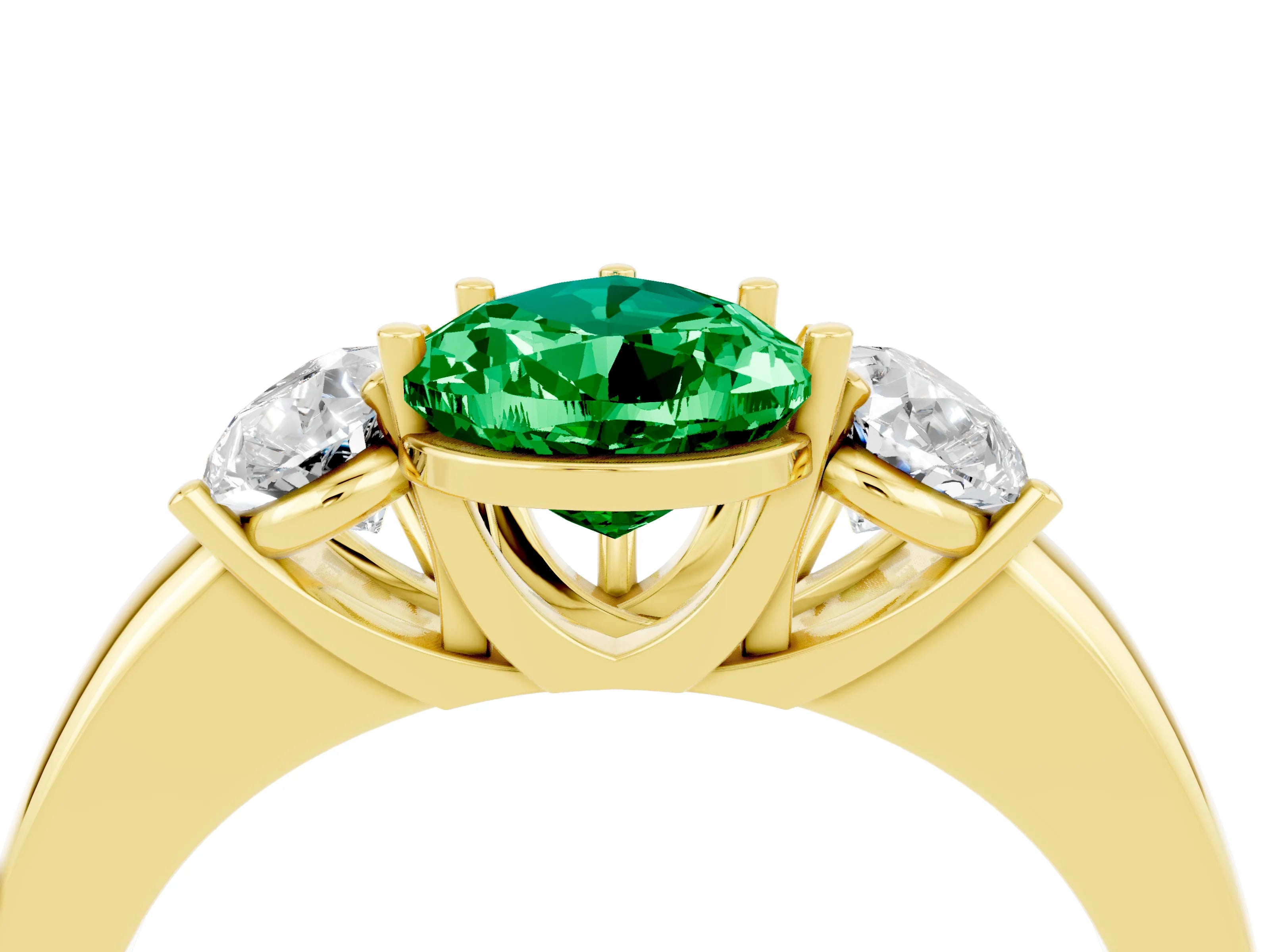 Yellow gold Pear Cut Emerald Three-Stone Ring with Four-Prong Setting and Classic Band_4