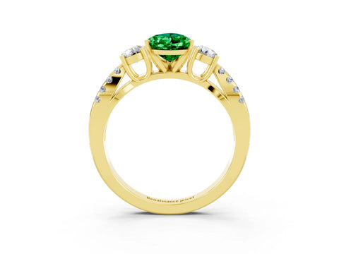 Yellow gold Pear Cut Emerald Three-Stone Ring with Pavé Split Shank and Four-Prong Setting_15