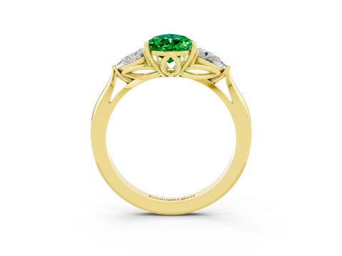 Yellow gold Pear Cut Emerald Three-Stone Ring with Pear Side Stones and Four-Prong Setting_15
