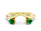 Yellow gold Pear Cut Emerald Two-Stone Open Band Ring with Prong Setting_6