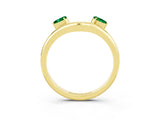 Yellow gold Pear Cut Emerald Two-Stone Open Band Ring with Prong Setting_9