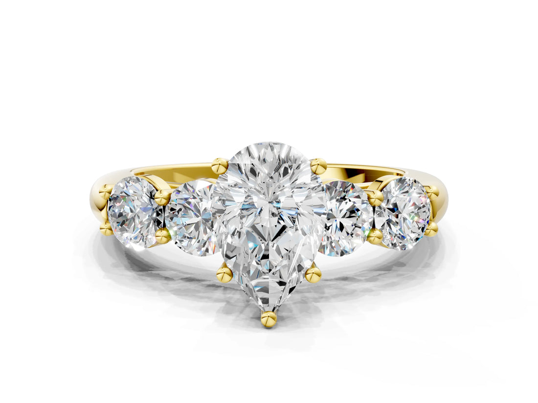 Yellow gold Pear Cut Five-Stone Prong Set Diamond Ring with Classic Band_44